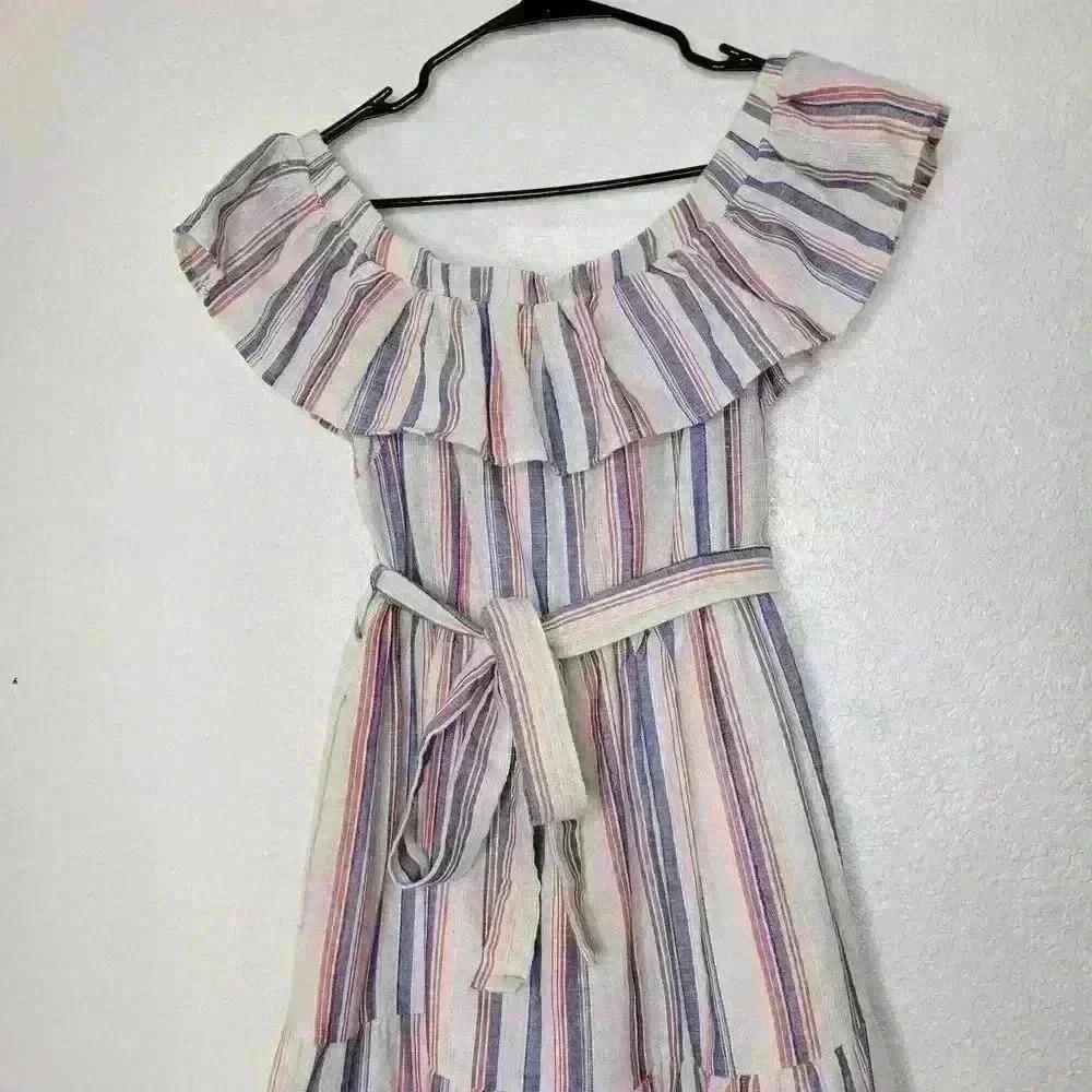 English Factory Off Shoulder Color Striped Tiered Ruffle Midi Dress Size Medium - Picture 5 of 8